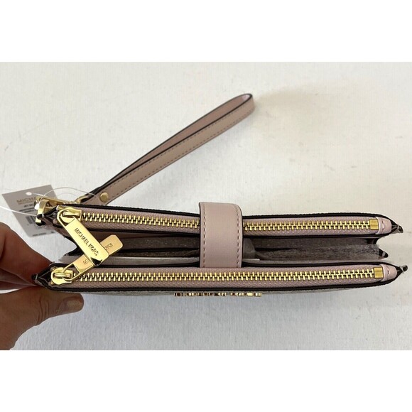 New Michael Kors Jet Set Travel Double zip wristlet wallet Vanilla Powder Blush - Picture 4 of 7